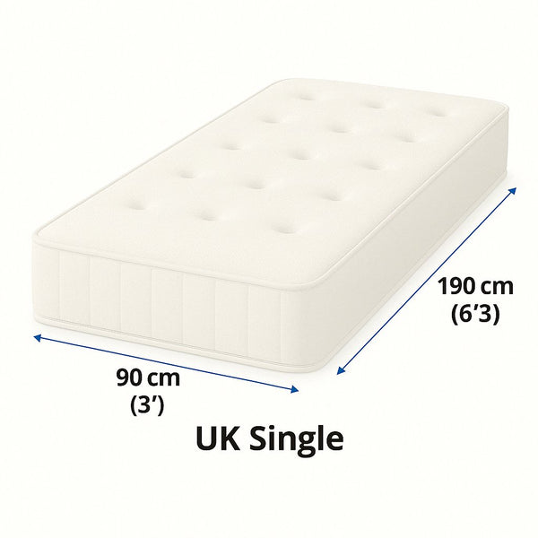 3' Single Mattresses - Diagram showing mattress dimensions - Beds4us