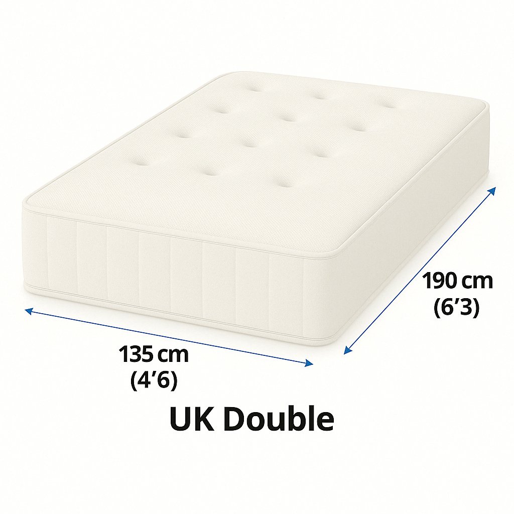 4'6 Double Mattresses - Diagram of mattress showing double dimensions, representing our collection - Beds4us