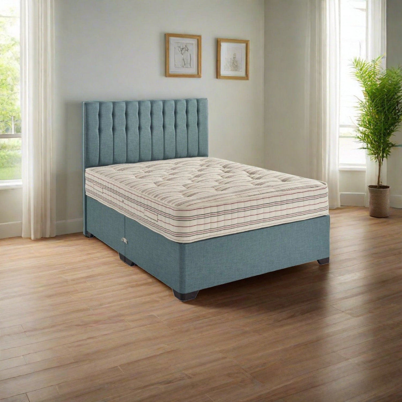 Contract Mattresses - Pocket guest house mattress, on a blue bed, representing our category page - Beds4us