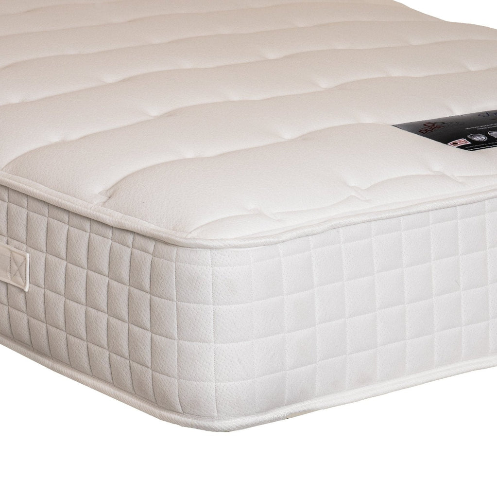 Dura Beds Daytona Pocket 1000 Quilt Mattress - Mattress on white background, close up of corner - Beds4Us