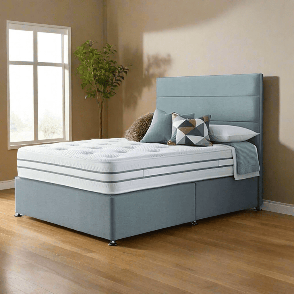 Giltedge Mistral 1000 No Turn Mattress - Mattress on divan bed with headboard in a neutral coloured room - Beds4Us