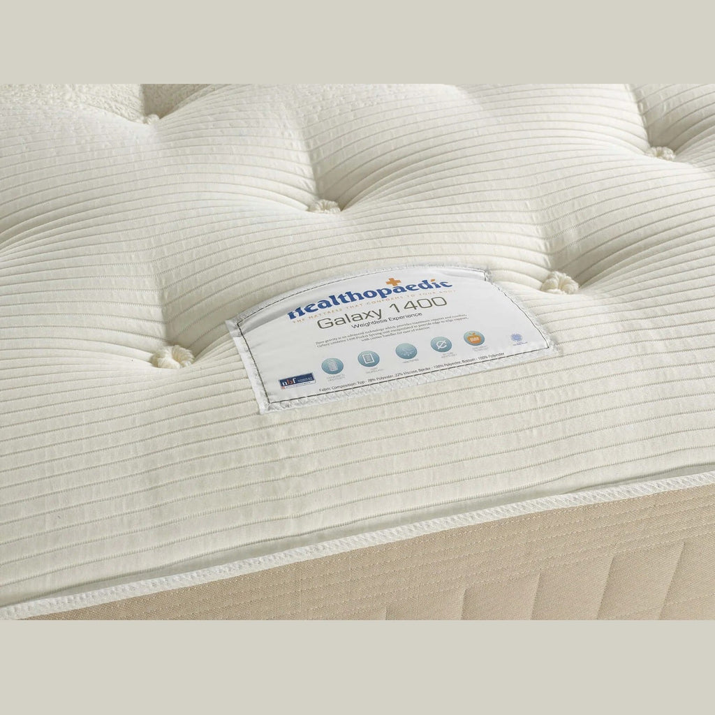 Healthopaedic Galaxy Luxury Memory Foam 1400 Mattress - close up of label - Beds4us