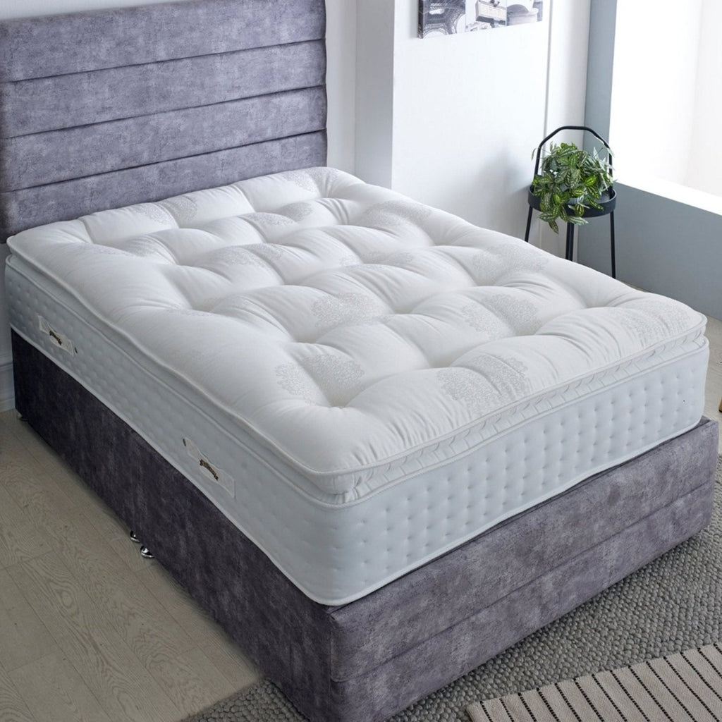 Heritage All Natural Platinum 6000 Mattress - High angle of the mattress on a bed base in a bright room - Beds4Us