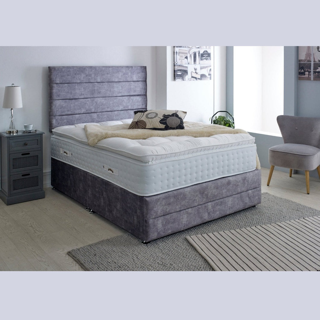 Heritage All Natural Platinum 6000 Mattress - On a grey divan bed in a bright room, zoomed out - Beds4Us