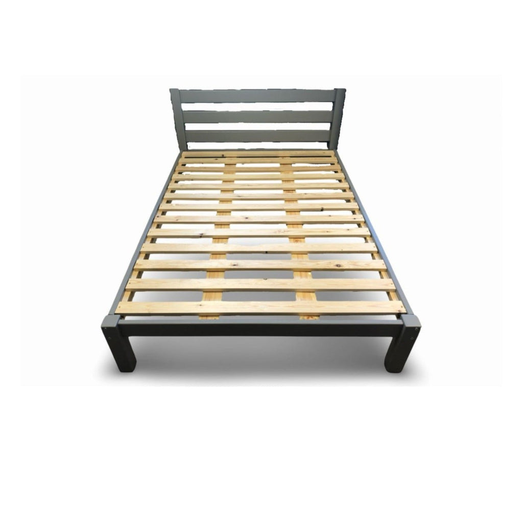 JJ Ranch Solid Pine Bed 4 Rail - Solid wooden bed displaying extra strong slat base, on a white background - Beds4us