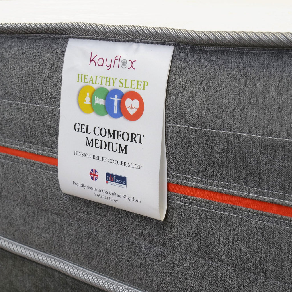 Kayflex Comfy Tension Relief Cool Gel Infused Mattress - close up of mattress side and label - Beds4Us