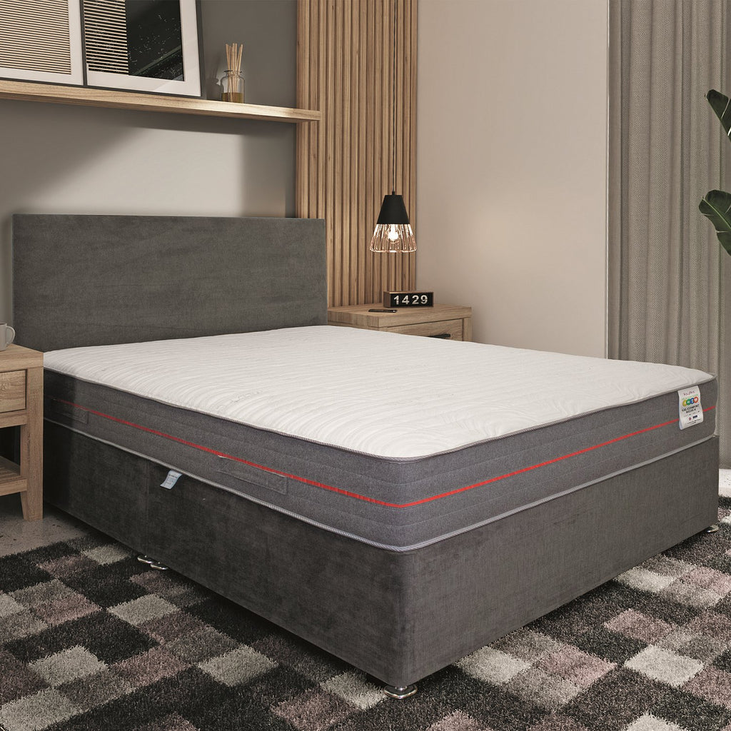 Kayflex Comfy Tension Relief Cool Gel Infused Mattress - mattress on divan base with headboard in a room setting - BedsUs