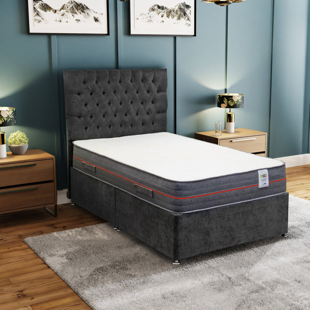 Kayflex Comfy Tension Relief Cool Gel Infused Mattress - mattress on divan bed with headboard in bedroom setting - Beds4us