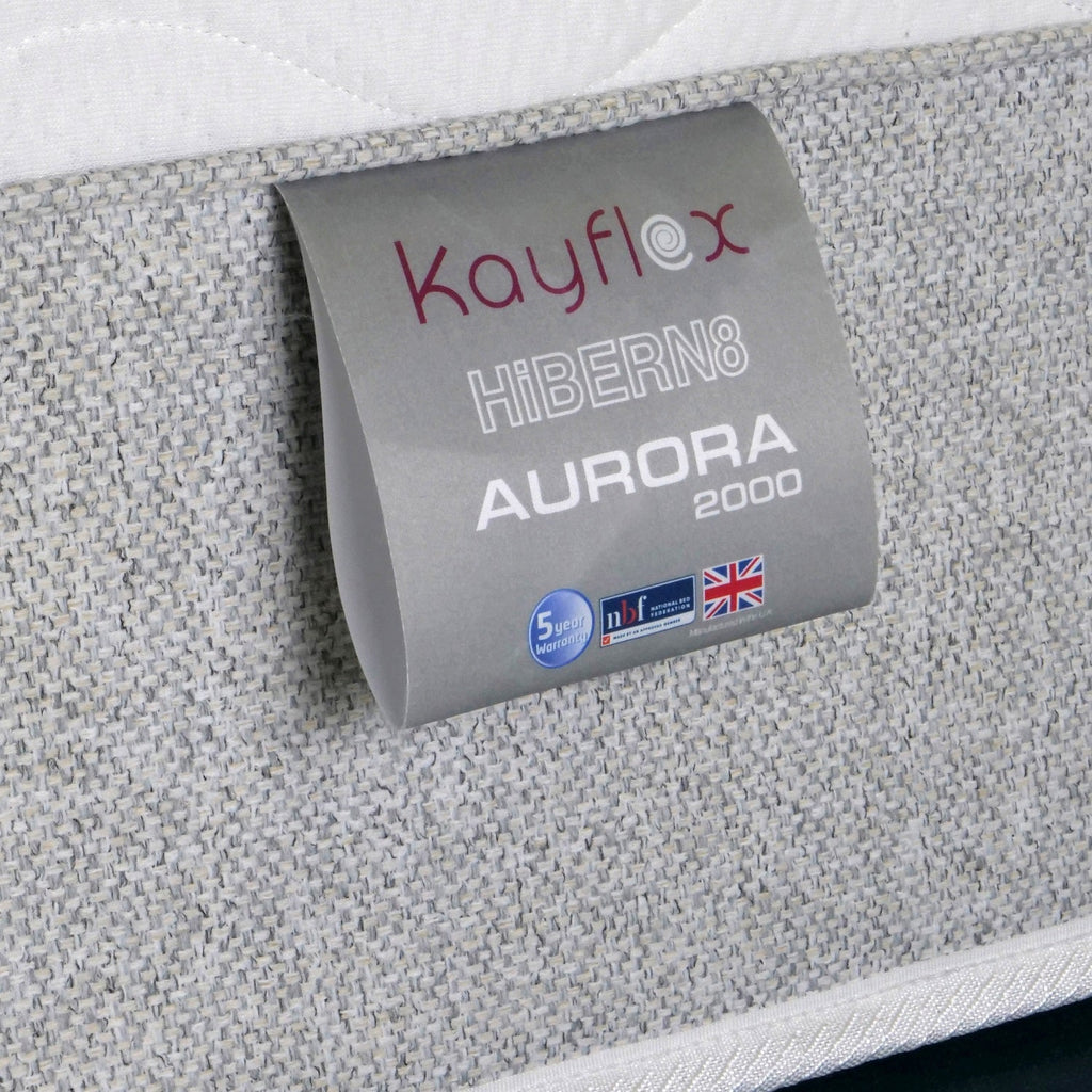 Kayflex HiBern8 Aurora Hybrid Mattress - close up of mattress label - Beds4us