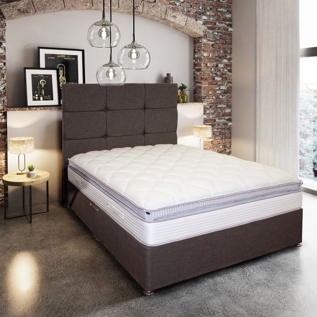 Kayflex O-Zone 4000 Climate Control Flippable Topper Mattress - slight angle shot -  mattress on divan style base with headboard in a room setting - Beds4Us