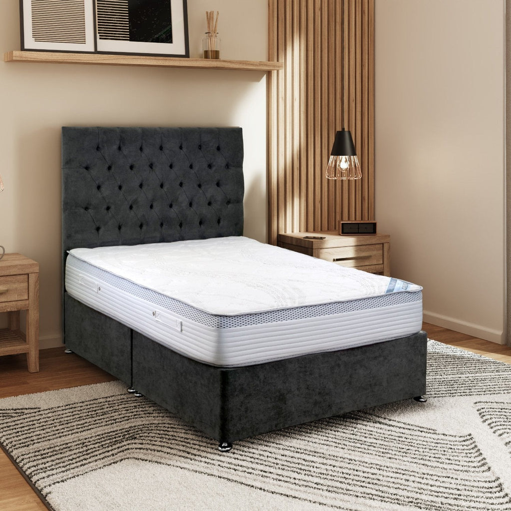 Kayflex Sarabi Pocket 1000 Vacuum Pack Mattress - On a bed base in a neutral room - Beds4Us