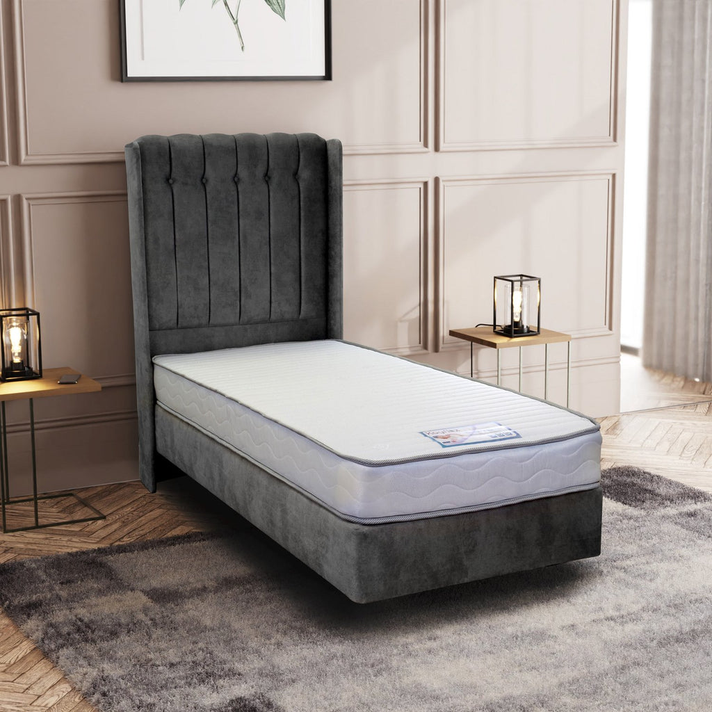 Kayflex Shallow 800 Pocket Sprung Mattress - Mattress on a floating bed with headboard in a bedroom setting - Beds4Us