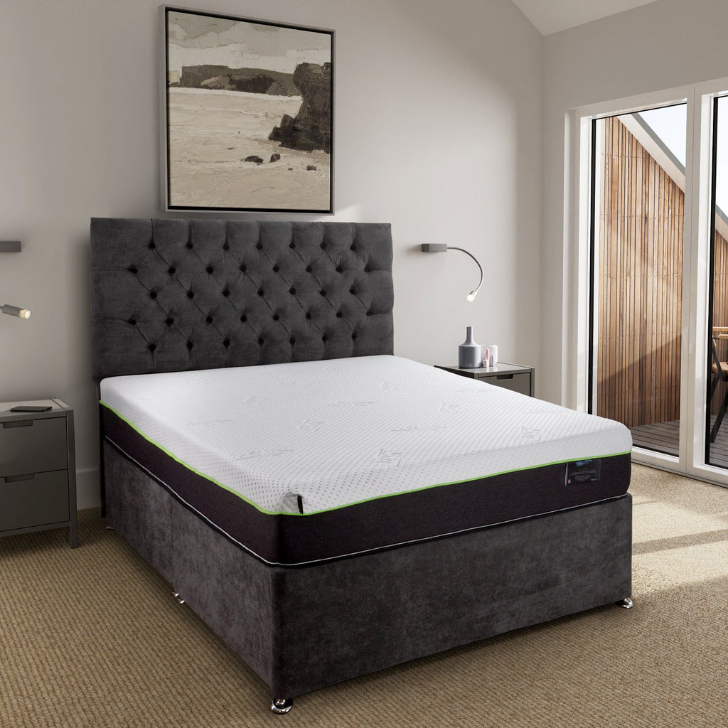 Kayflex Silk 3000 Pocket Sprung Memory Foam Mattress - mattress on divan base with headboard in bedroom setting - Beds4Us
