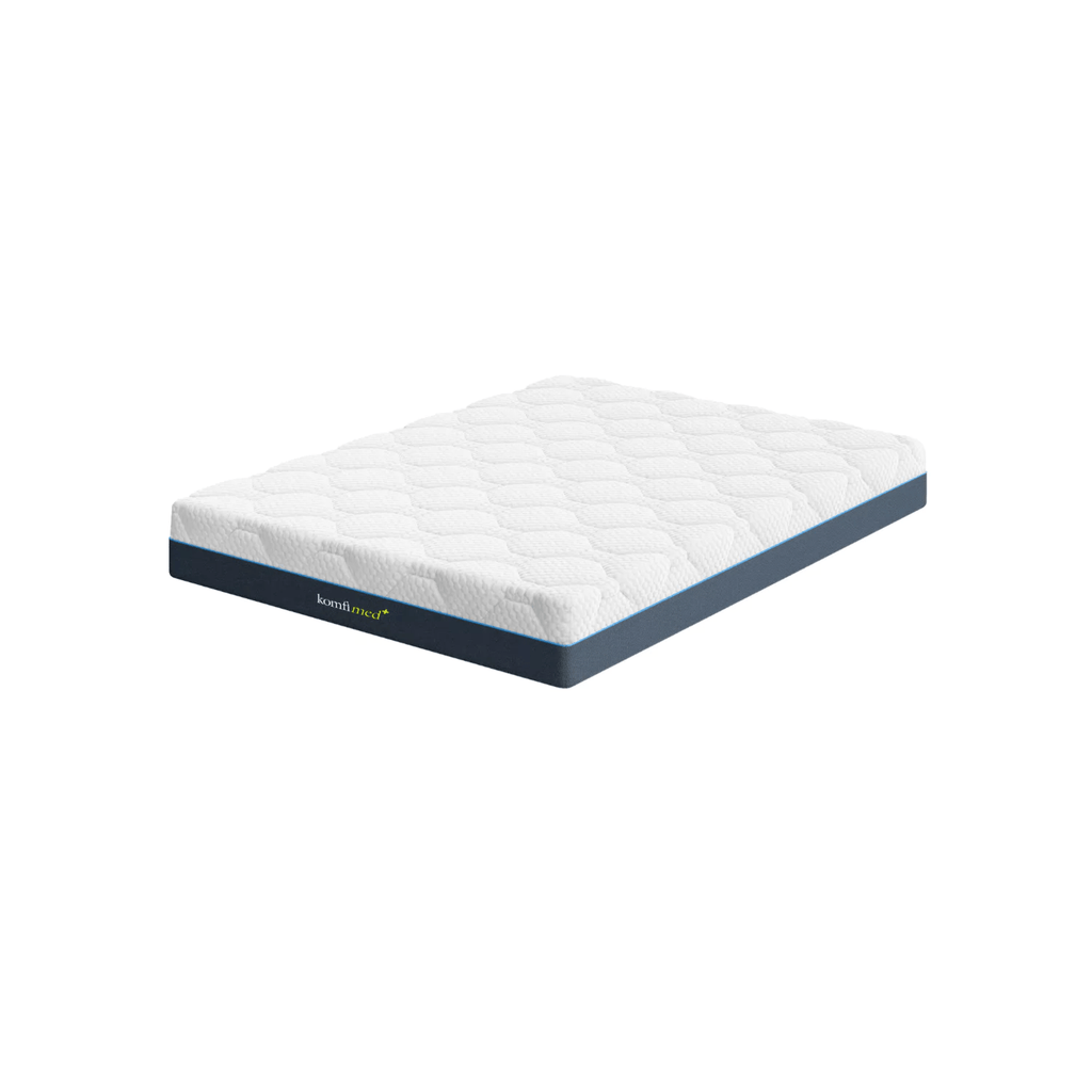 Komfi Med Pro Medium Memory Gel Mattress - Positioned at an angle, on a white background - Beds4us