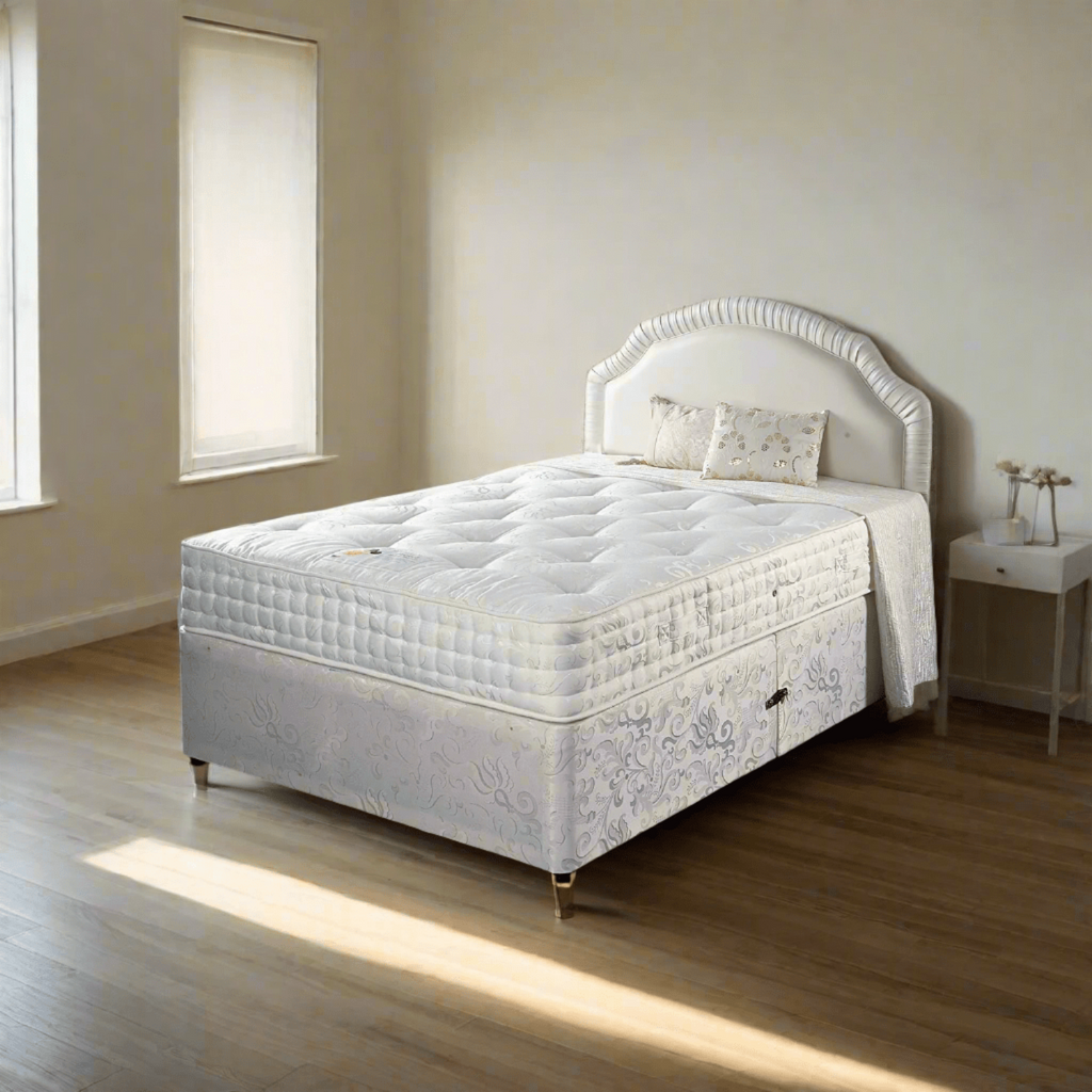 Shakespeare Infinity Mattress 2000 Pocket Sprung - Mattress on a bed base in a neutral clear bedroom - Beds4us