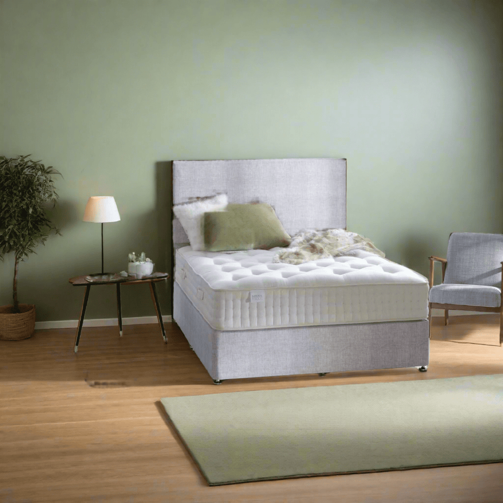 Shakespeare Natural Alpaca 10,000 Premium Mattress - Mattress on a divan base with headboard in a room setting - Beds4Us