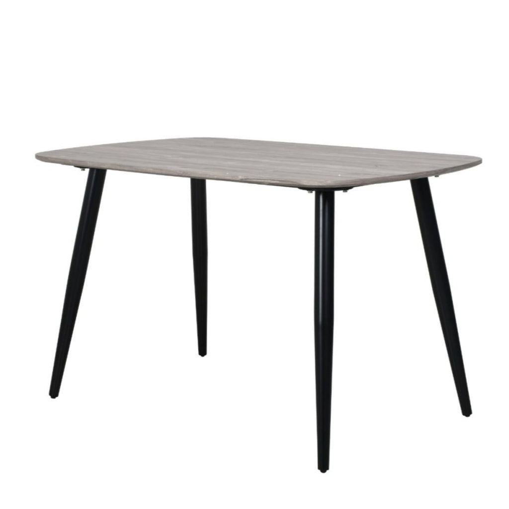Grey plastic rectangular dining table with black legs on white background - Beds4Us