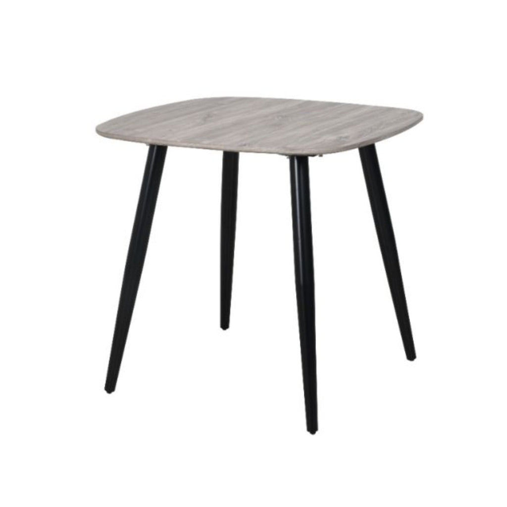 Grey plastic, small square dining table with black legs on white background - Beds4Us