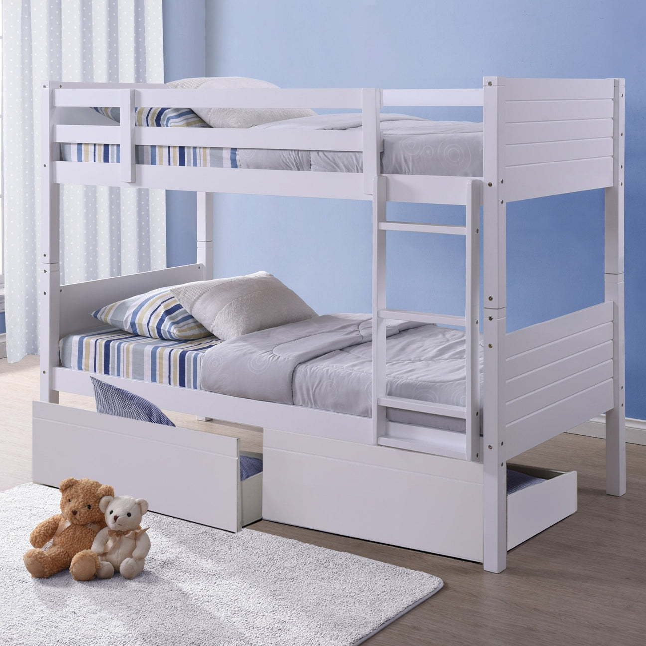 Bedford Wooden Bunk Bed - Kids bunk bed with storage drawers in white, in a child's bedroom - Beds4us