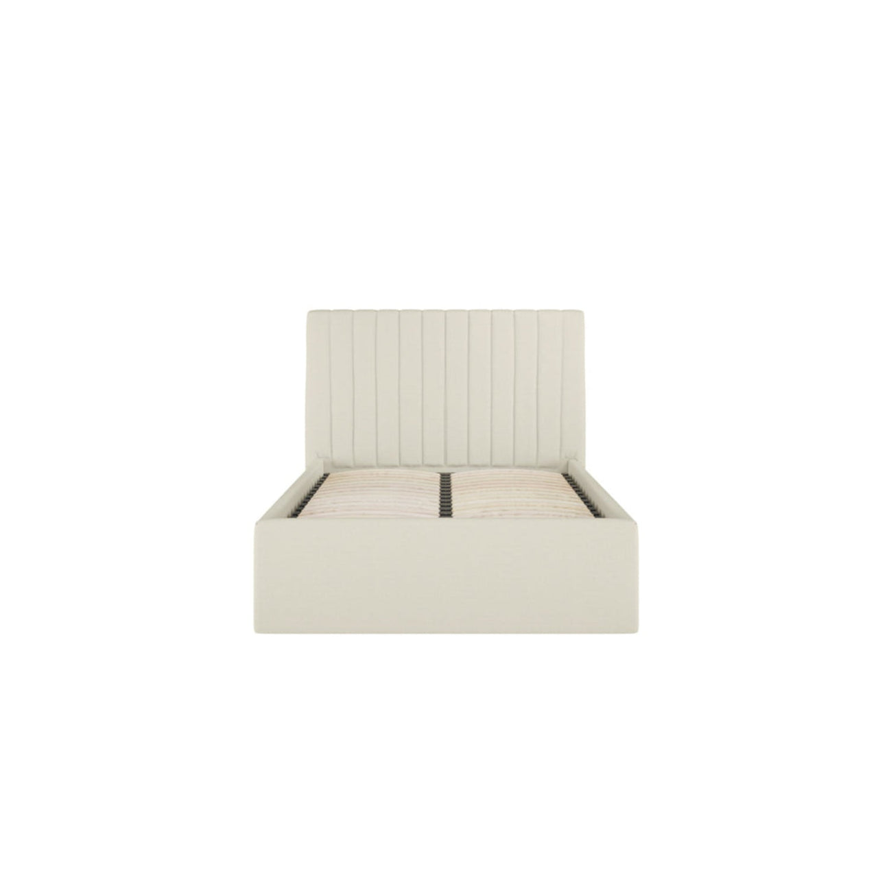Berlin Low Headboard Ottoman Storage Bed (Velvet Fabric) - Single Cream bed with a striped headboard on a white background