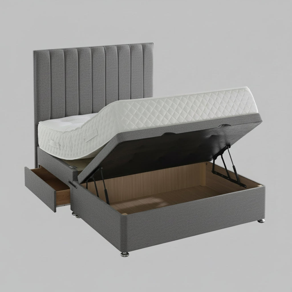 Deep Sleep Premium Ottoman Base (Divan Type) - Half ottoman with 2 drawers showing open positions - Beds4Us