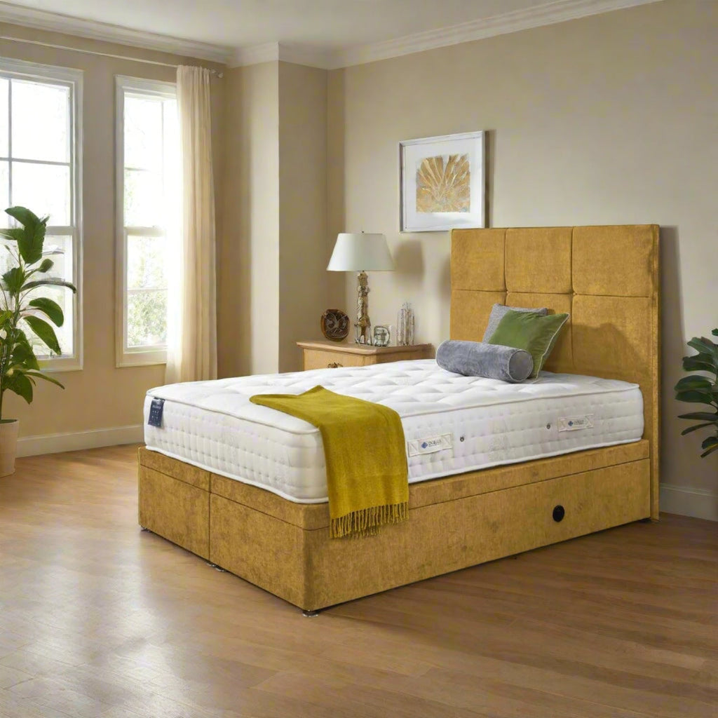 Dorlux Belgravia 1500 Organic Cotton Mattress - mattress on divan base with headboard in bedroom setting - Beds4Us