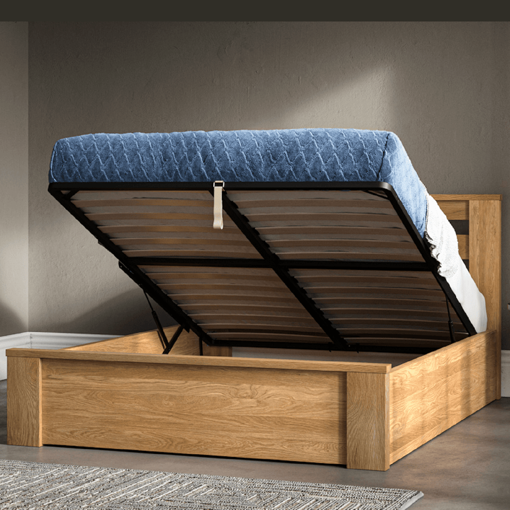 Emporia Beds Charnwood Ottoman Storage Bed Oak - open ottoman- Beds4Us