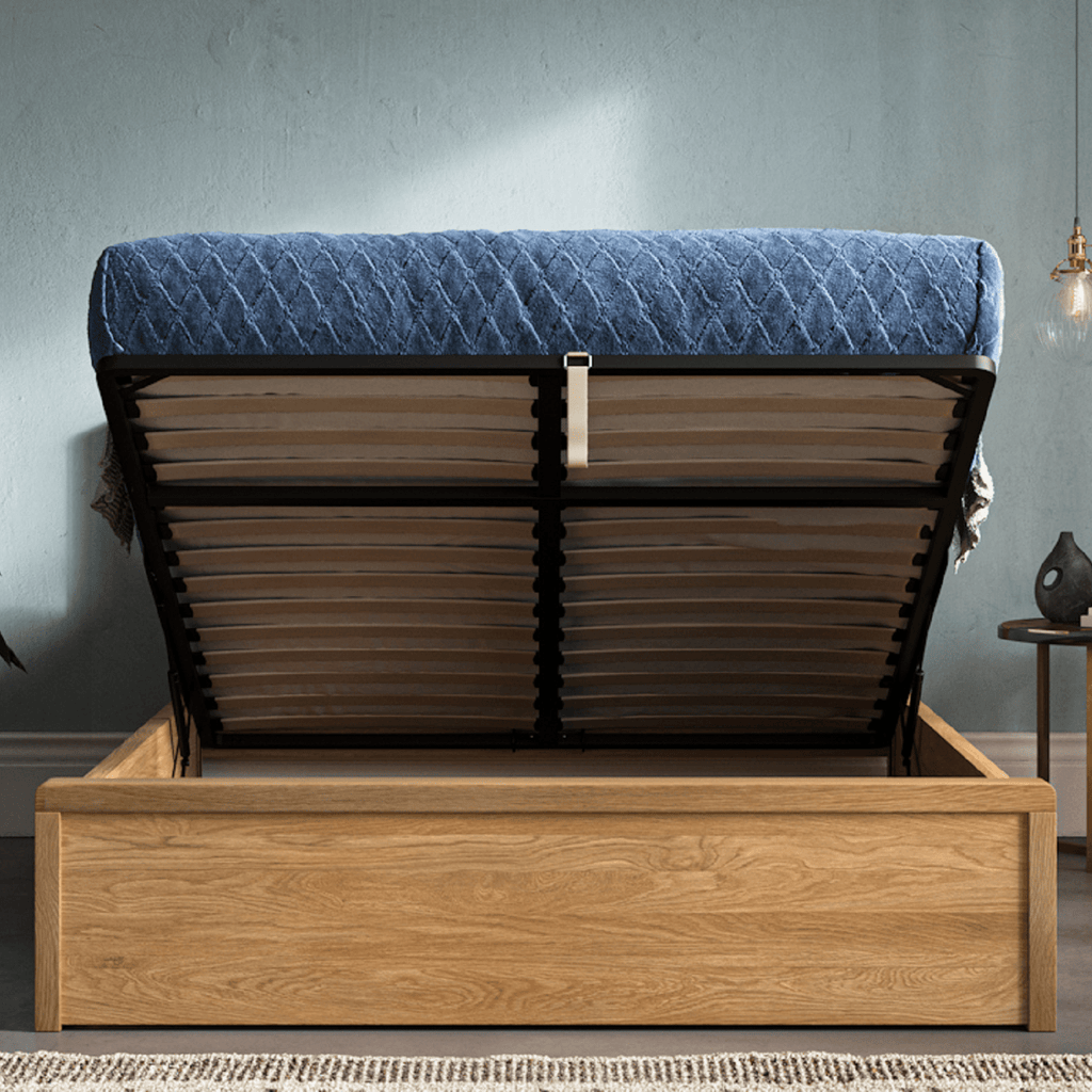 Emporia Beds Modena Ottoman Storage Bed Oak - open ottoman - Beds4Us