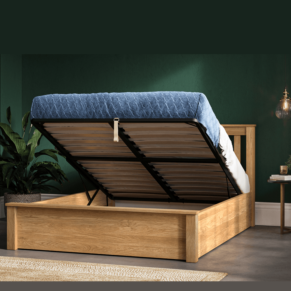 Emporia Beds Monaco Ottoman Storage Bed - Oak - open ottoman - Beds4Us