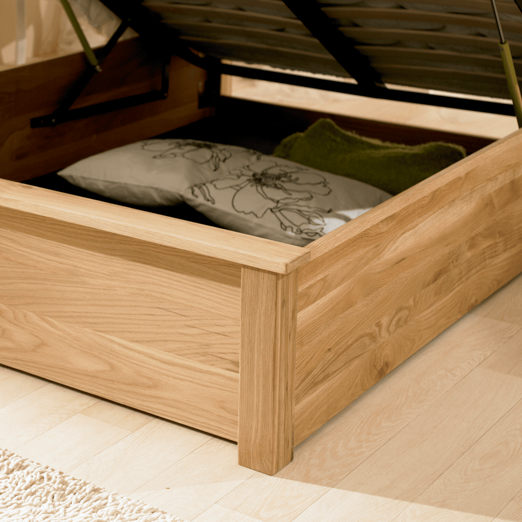 Emporia Beds Monaco Ottoman Storage Bed - oak - open ottoman close up of storage space - Beds4Us