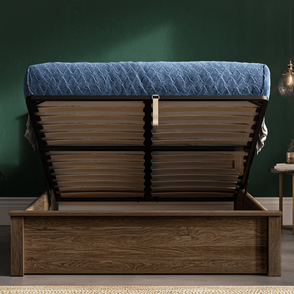 Emporia Beds Monaco Ottoman Storage Bed - warm oak - open ottoman - Beds4s