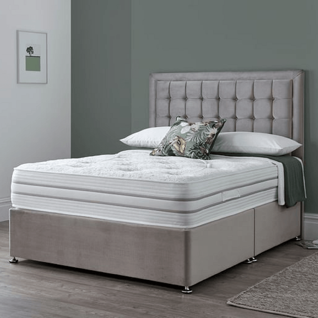 Giltedge Astrid 3000 Spring Mattress - mattress on divan bed with headboard in a modern grey & white room - Beds4Us