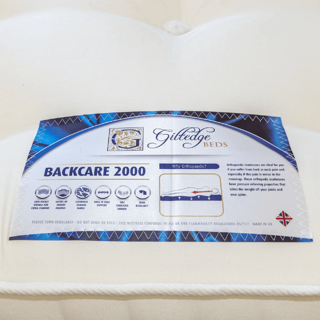 Giltedge Backcare 2000 Mattress - close up of mattress label - Beds4Us