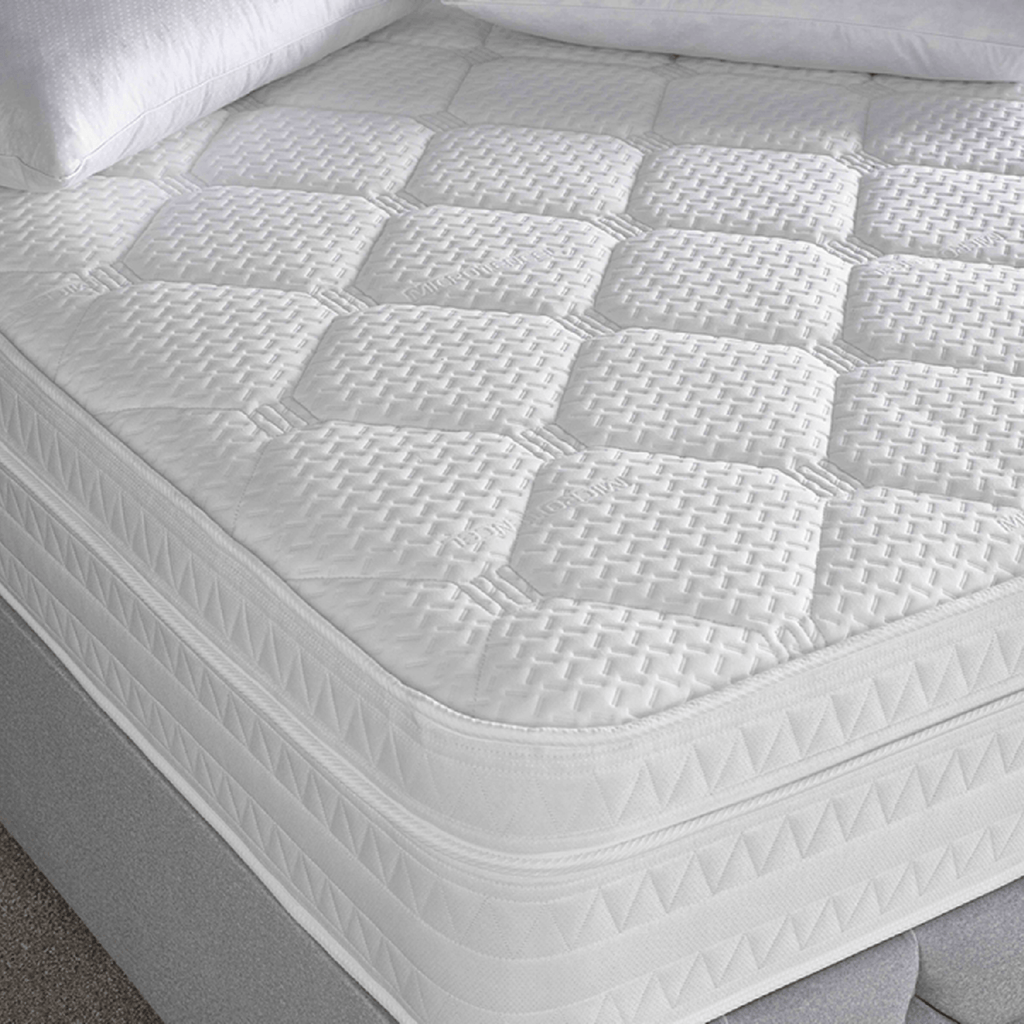Giltedge Geneva 3000 Memory Foam Topped Mattress - close up of mattress on grey divan base - Beds4Us