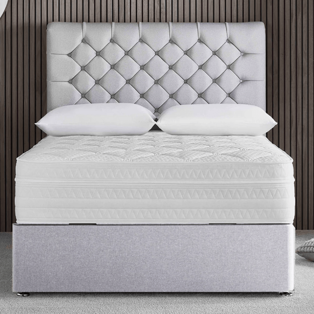 Giltedge Geneva 3000 Memory Foam Topped Mattress - mattress on a divan base with headboard in a room with modern slatted wall design - Beds4s