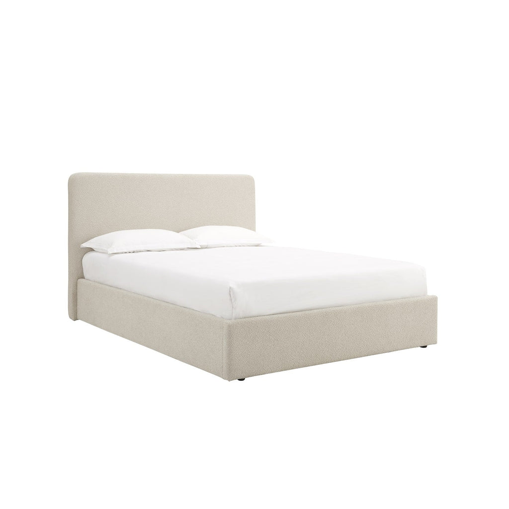 Glasgow Fabric Neutral Ottoman Bed - Oat coloured fabric ottoman bed frame positioned at an angle, on a white background - Beds4Us