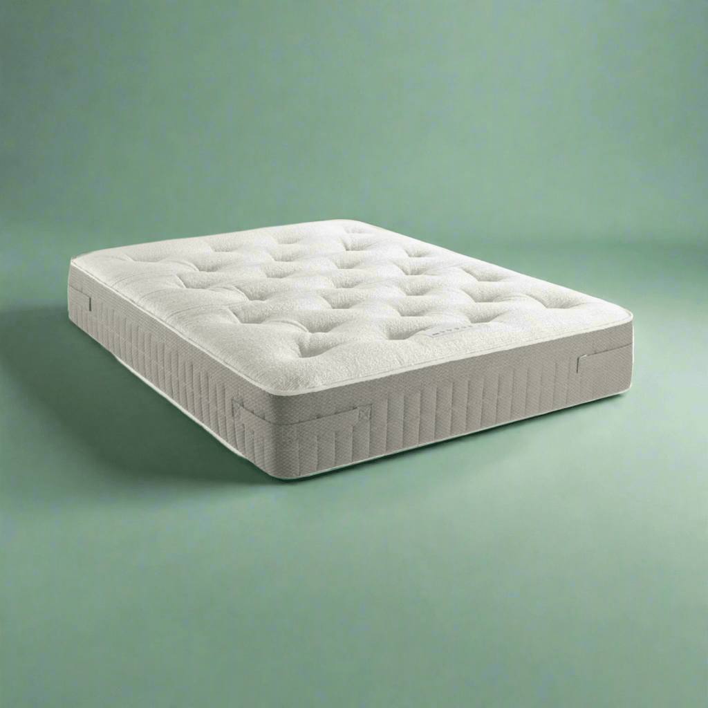 Healthopaedic Octavia Zero Gravity Memory Foam Pocket Mattress - Mattress positioned at an angle on a green background - Beds4us