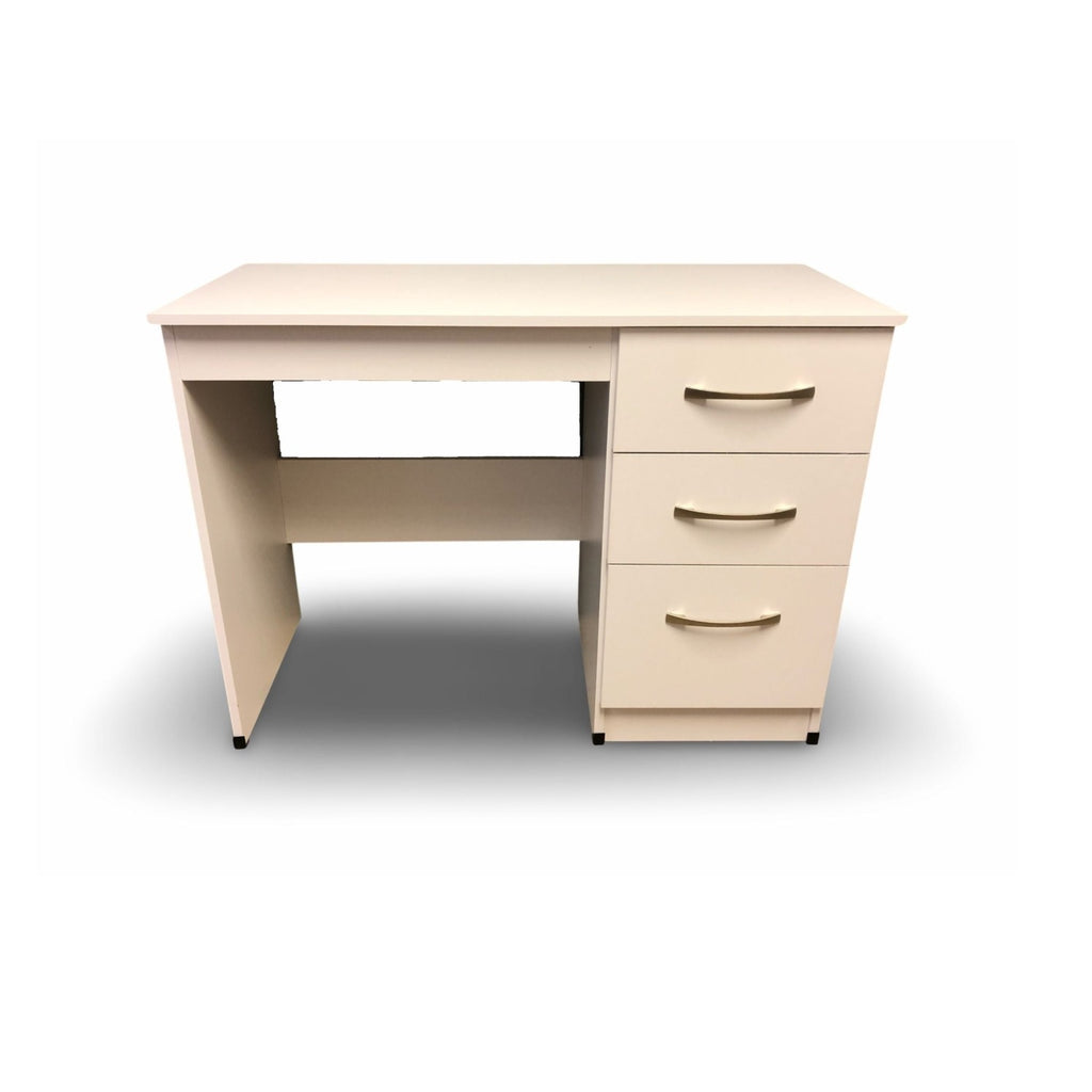 JJ 3 Drawer Desk/Dressing Table - White Desk with 3 drawers and silver handles, enlarged on a white background - Beds4Us