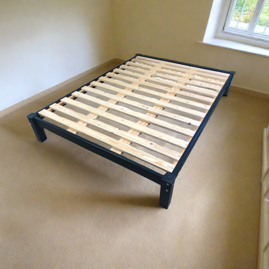 JJ Platform bed - Solid wooden bed displaying extra strong slat base, in an empty modern room - Beds4Us