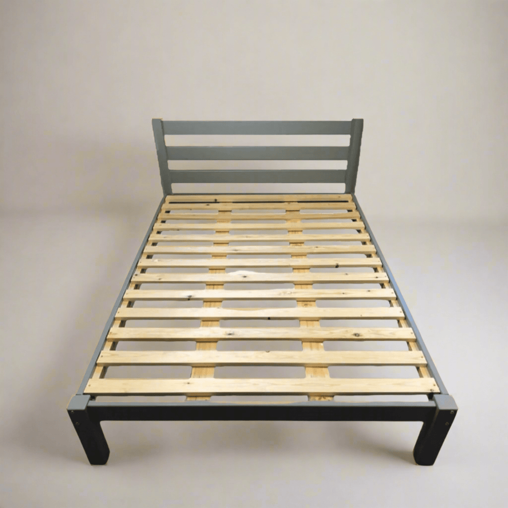 JJ Ranch Solid Pine Bed - 4 Rail - grey bed frame on  beige back ground - Beds4Us