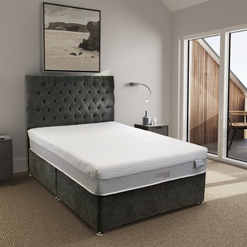 Kayflex HiBern8 Gel Infused Latex Material Mattress - mattress on a bed with headboard in a bedroom setting - Beds4Us