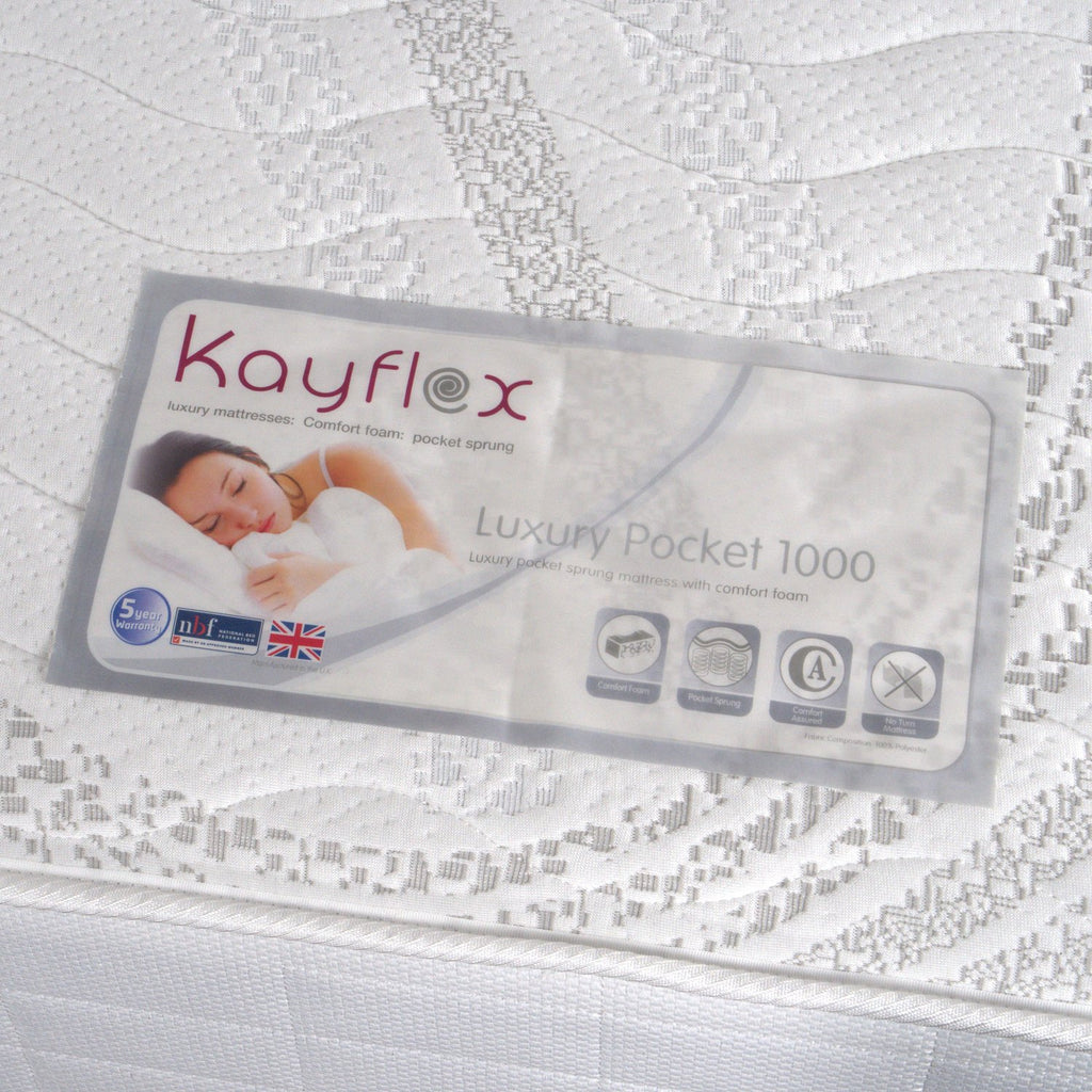 Kayflex Luxury Pocket 1000 Mattress - close up on mattress label - Beds4s