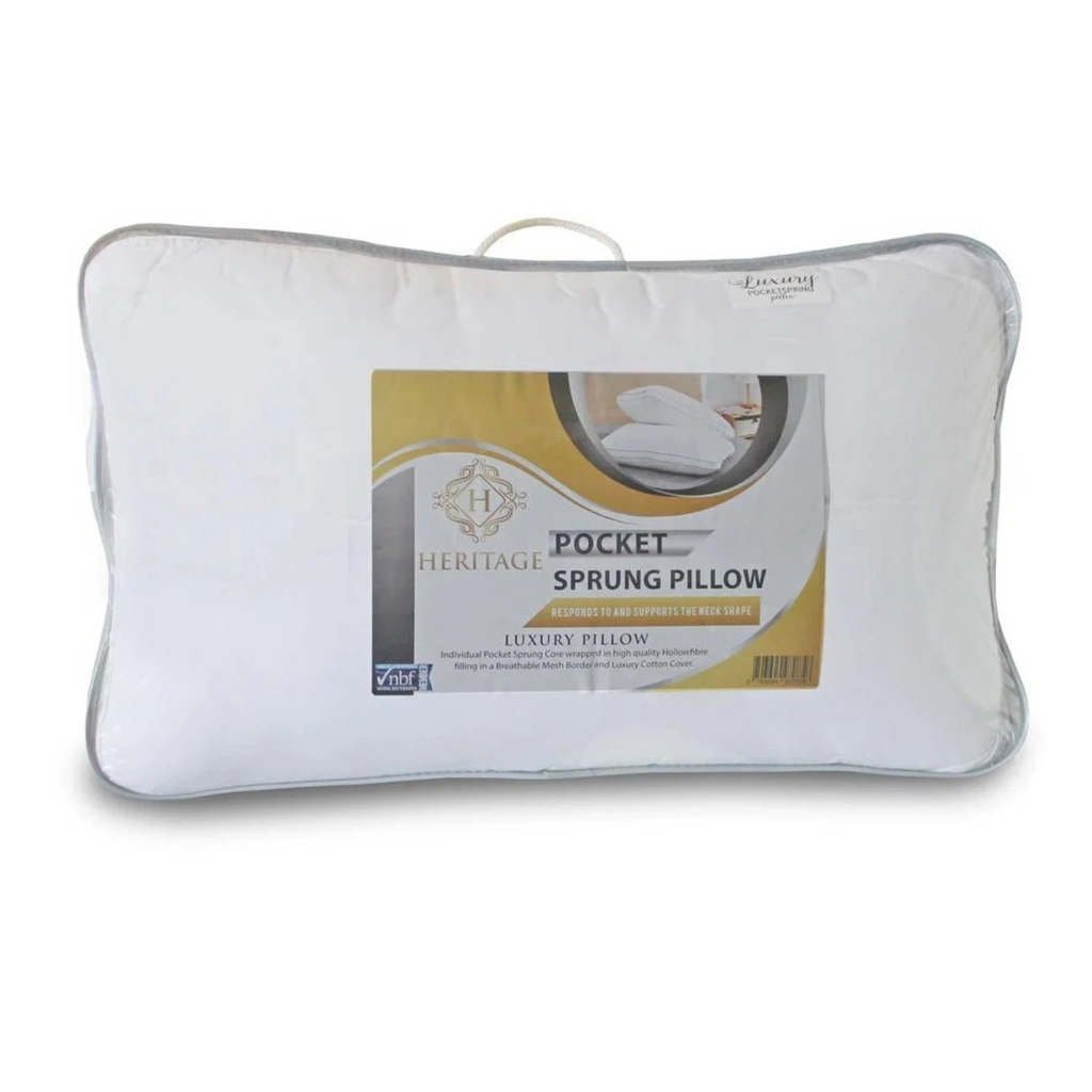 Heritage Luxury Pocket Sprung Pillow - Pillow in packaging on white background - Beds4Us