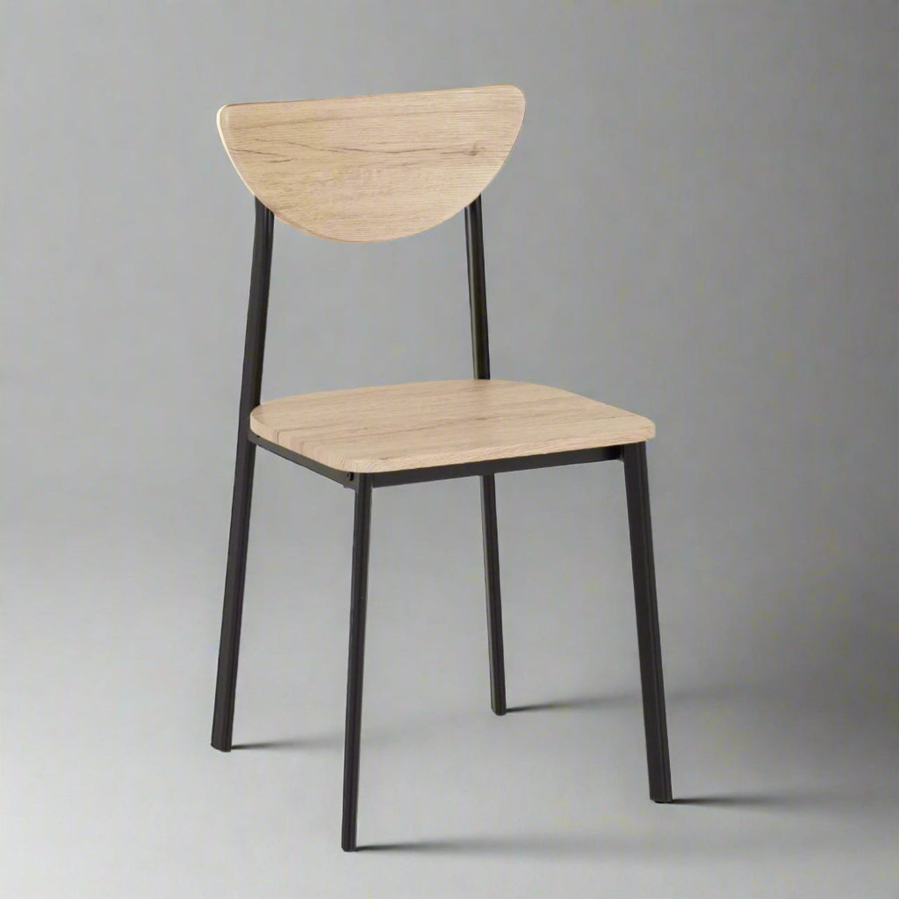 Oak Effect Wood & Metal Dining Chair - - Black frame chair - Beds4Us