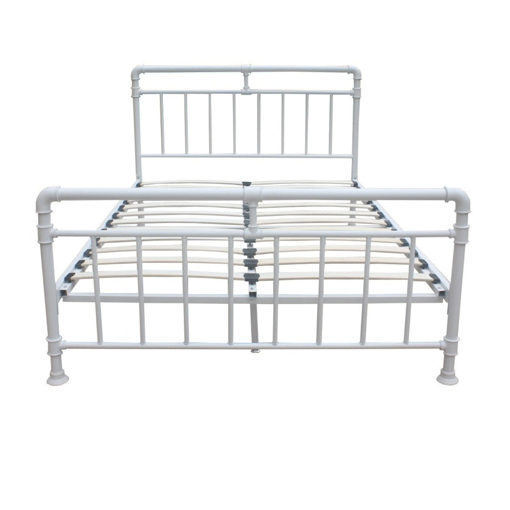 Pippa Metal Bed - Double White metal bed frame with  rustic features, positioned straight on, on a white background - Beds4Us