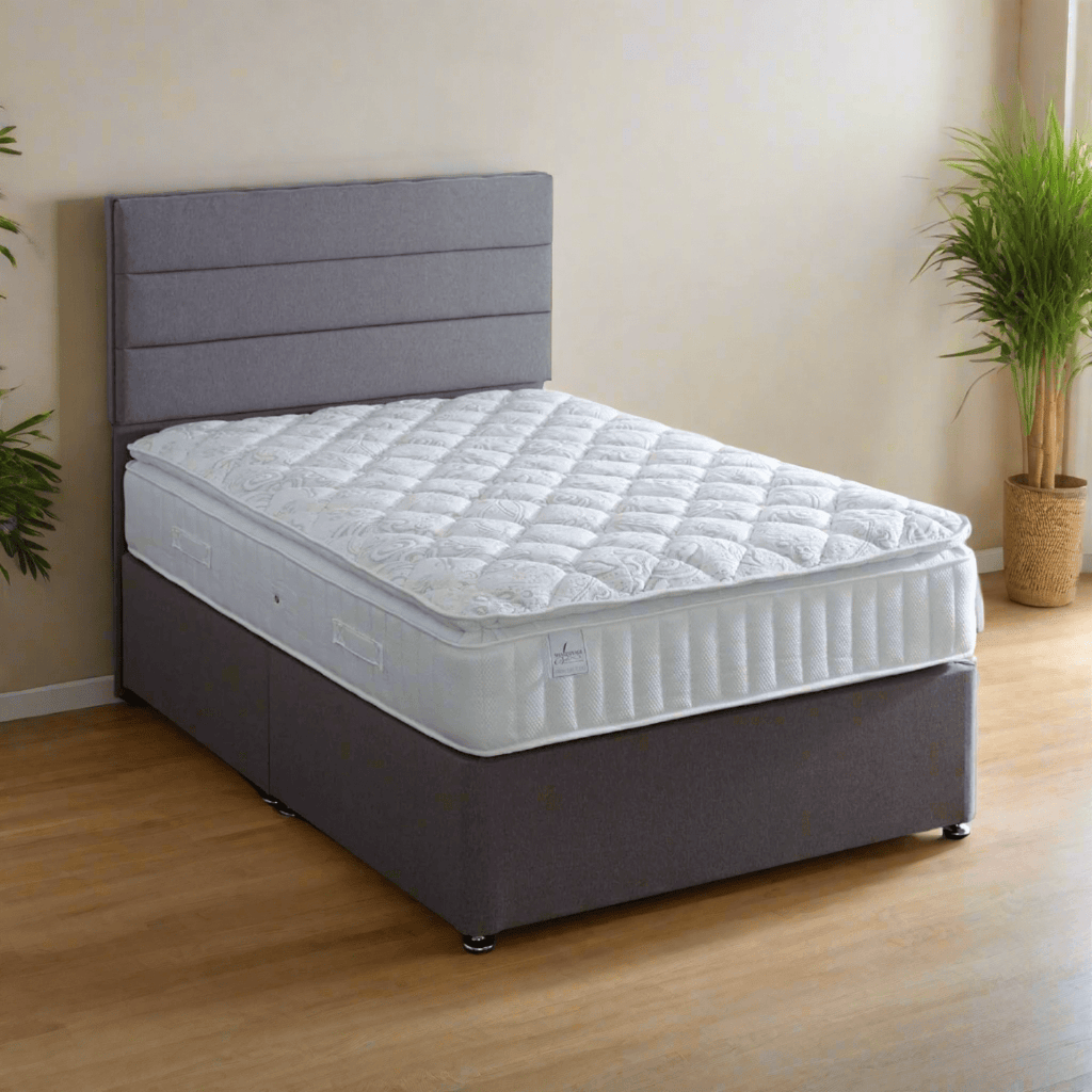 Shakespeare 1000 Pillow Mattress - mattress on divan base with headboard in room setting - Beds4Us