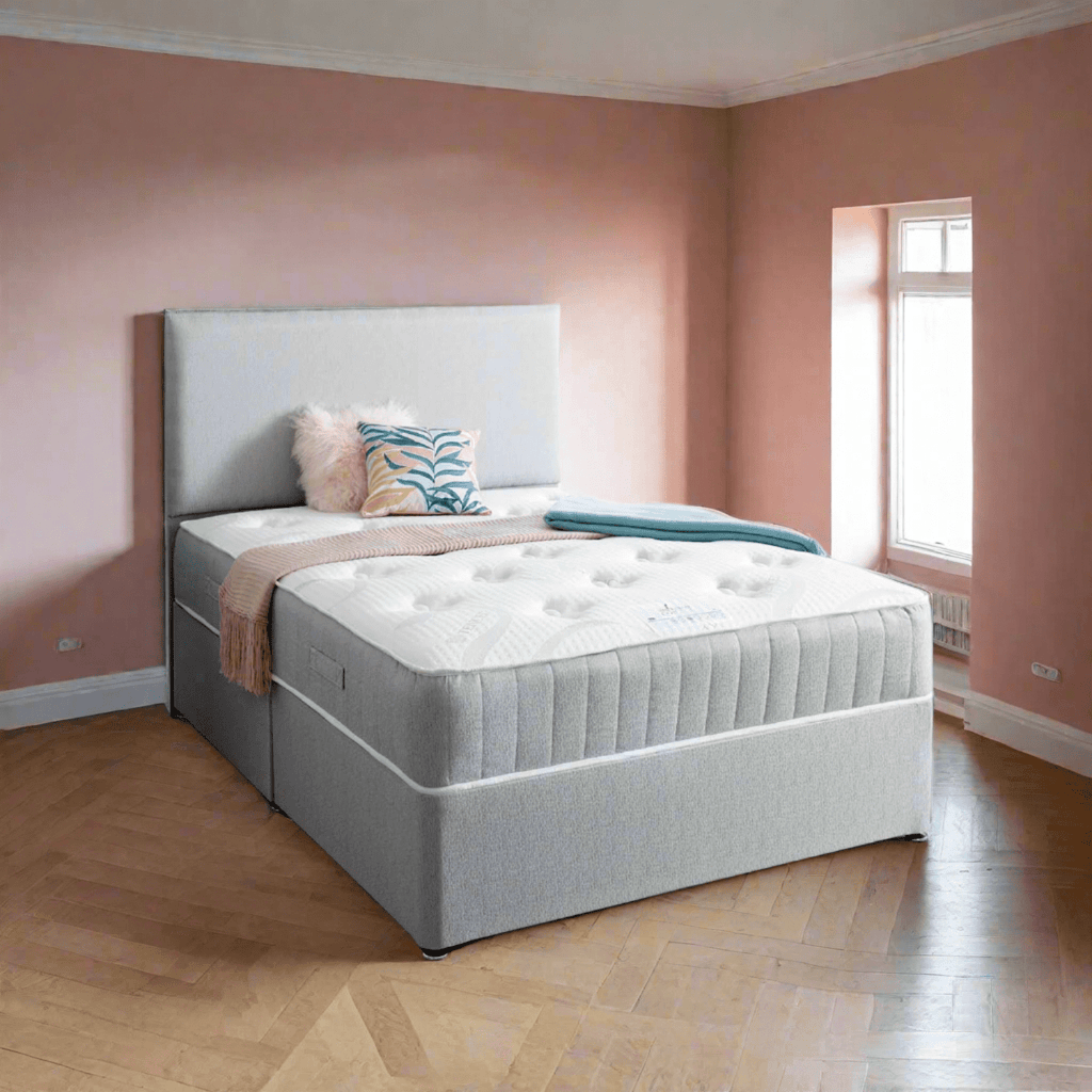 Shakespeare Beds Lily 1000 Mattress - mattress on divan bed with headboard in a pink room setting - Beds4s