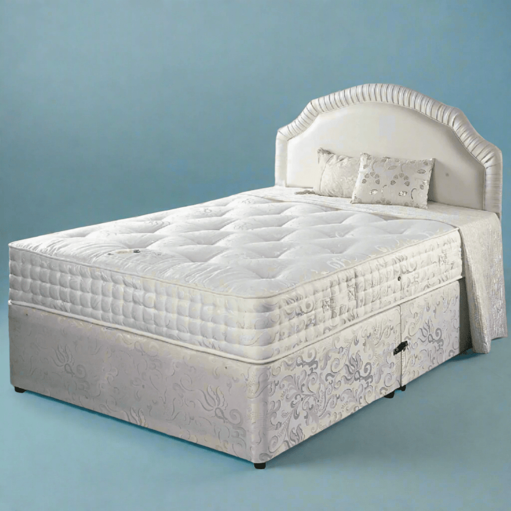 Shakespeare Infinity Mattress 2000 Pocket Sprung - On a bed base,  over a blue background - Beds4us
