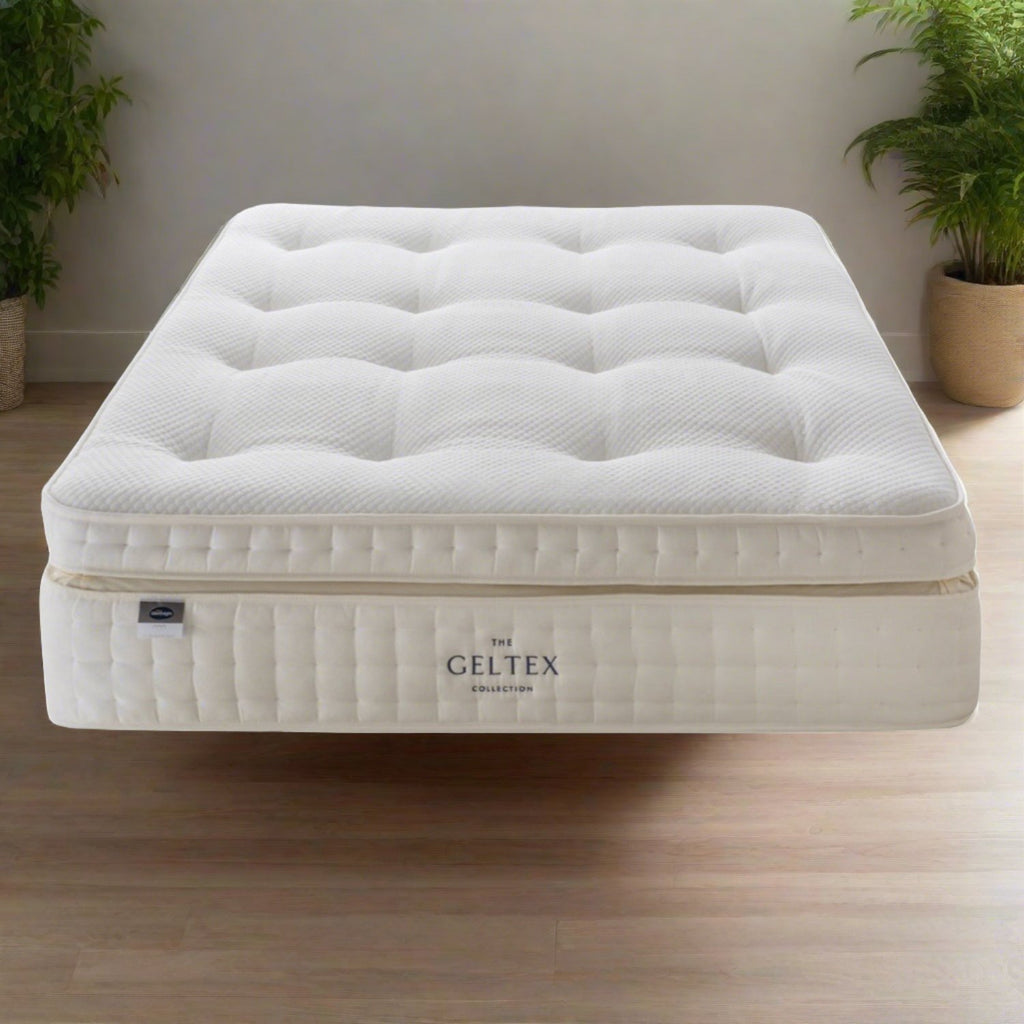 Silentnight Affluent Geltex 3000 Pocket Sprung Mattress - mattress on wooden floor in beige back ground - Beds4Us