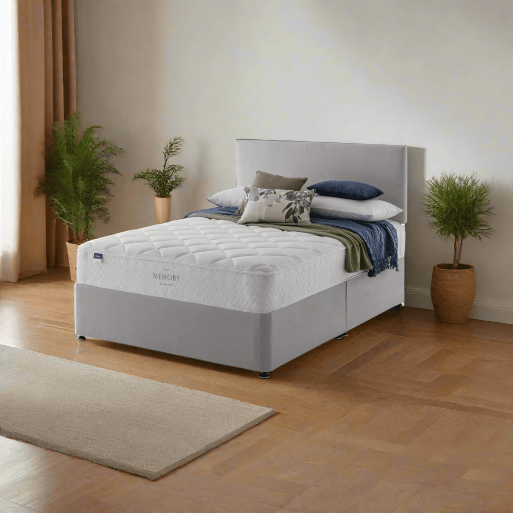 Silentnight Lyra Miracoil Memory Foam Mattress - Mattress on a bed in a modern bedroom, positioned at an angle - Beds4us